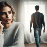 how to pull away to make him miss you. a woman looking pensive as a man walks away